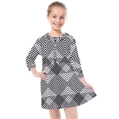 Monochrome Geometric Herringbone Seamless Pattern Vector Kids  Quarter Sleeve Shirt Dress by Sudhe