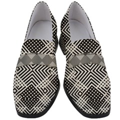 Monochrome Geometric Herringbone Seamless Pattern Vector Women s Chunky Heel Loafers by Sudhe