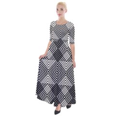 Monochrome Geometric Herringbone Seamless Pattern Vector Half Sleeves Maxi Dress by Sudhe