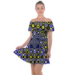 Digital Art Background Yellow Blue Off Shoulder Velour Dress