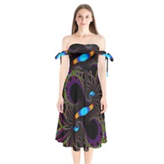 Fractal Artwork Abstract Background Shoulder Tie Bardot Midi Dress by Sudhe