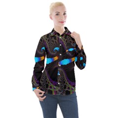 Fractal Artwork Abstract Background Women s Long Sleeve Pocket Shirt