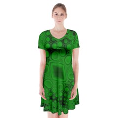 Background Texture Design Geometric Green Black Short Sleeve V-neck Flare Dress