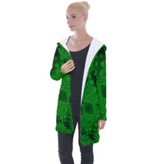 Background Texture Design Geometric Green Black Longline Hooded Cardigan by Sudhe