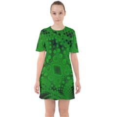 Background Texture Design Geometric Green Black Sixties Short Sleeve Mini Dress