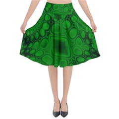 Background Texture Design Geometric Green Black Flared Midi Skirt by Sudhe