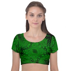 Background Texture Design Geometric Green Black Velvet Short Sleeve Crop Top  by Sudhe