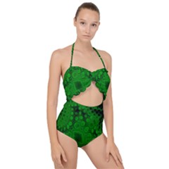 Background Texture Design Geometric Green Black Scallop Top Cut Out Swimsuit by Sudhe