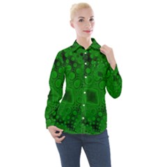 Background Texture Design Geometric Green Black Women s Long Sleeve Pocket Shirt