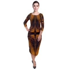 Background Pattern Yellow Gold Black Quarter Sleeve Midi Velour Bodycon Dress by Sudhe