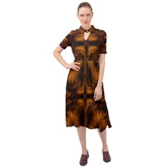 Background Pattern Yellow Gold Black Keyhole Neckline Chiffon Dress