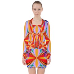 Abstract Art Fractal Art V-neck Bodycon Long Sleeve Dress