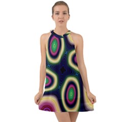 Abstract Artwork Fractal Background Art Pattern Halter Tie Back Chiffon Dress by Sudhe