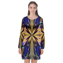 Artwork Fractal Allegory Art Long Sleeve Chiffon Shift Dress  by Sudhe