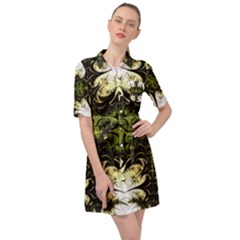 Abstract Fractal Pattern Artwork Belted Shirt Dress