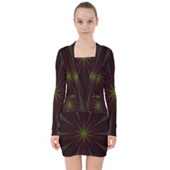 Fractal Artwork Idea Allegory V-neck Bodycon Long Sleeve Dress