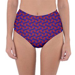 Background Texture Design Geometric Red Blue Reversible High-waist Bikini Bottoms by Sudhe