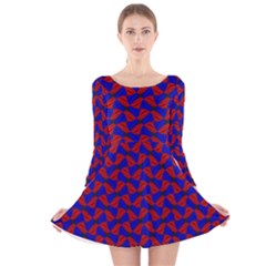 Background Texture Design Geometric Red Blue Long Sleeve Velvet Skater Dress by Sudhe