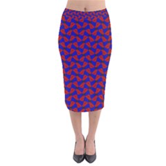 Background Texture Design Geometric Red Blue Velvet Midi Pencil Skirt by Sudhe