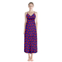 Background Texture Design Geometric Red Blue Button Up Chiffon Maxi Dress by Sudhe