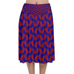 Background Texture Design Geometric Red Blue Velvet Flared Midi Skirt by Sudhe