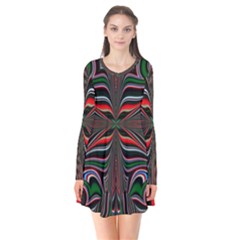 Abstract Art Fractal Art Pattern Long Sleeve V-neck Flare Dress by Sudhe