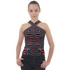 Abstract Art Fractal Art Pattern Cross Neck Velour Top