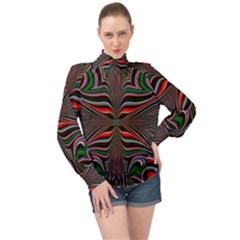 Abstract Art Fractal Art Pattern High Neck Long Sleeve Chiffon Top