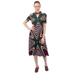 Abstract Artwork Fractal Background Keyhole Neckline Chiffon Dress