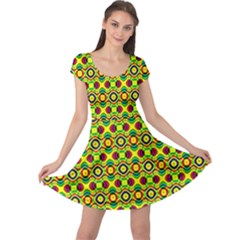 Background Pattern Geometrical Cap Sleeve Dress by Sudhe