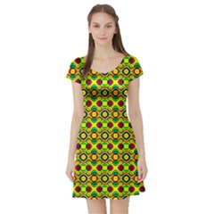 Background Pattern Geometrical Short Sleeve Skater Dress by Sudhe