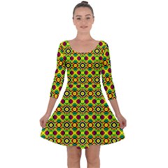 Background Pattern Geometrical Quarter Sleeve Skater Dress by Sudhe