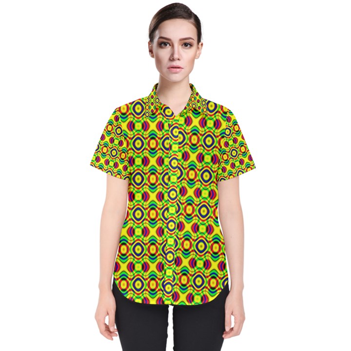 Background Pattern Geometrical Women s Short Sleeve Shirt