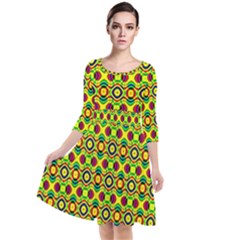 Background Pattern Geometrical Quarter Sleeve Waist Band Dress by Sudhe