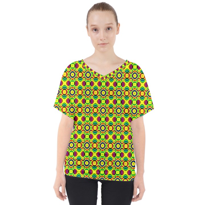 Background Pattern Geometrical V-Neck Dolman Drape Top