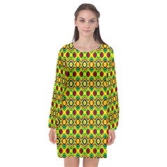 Background Pattern Geometrical Long Sleeve Chiffon Shift Dress  by Sudhe