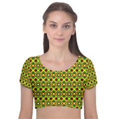 Background Pattern Geometrical Velvet Short Sleeve Crop Top  by Sudhe