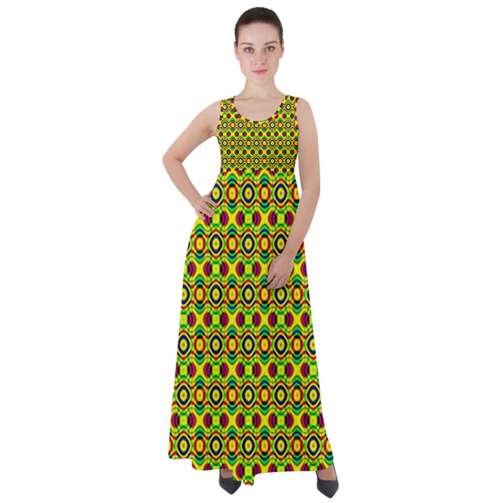 Background Pattern Geometrical Empire Waist Velour Maxi Dress