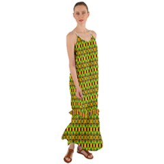 Background Pattern Geometrical Cami Maxi Ruffle Chiffon Dress by Sudhe