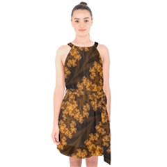 Abstract Fractal Pattern Artwork Flora Halter Collar Waist Tie Chiffon Dress by Sudhe