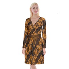 Abstract Fractal Pattern Artwork Flora Long Sleeve Velvet Front Wrap Dress by Sudhe