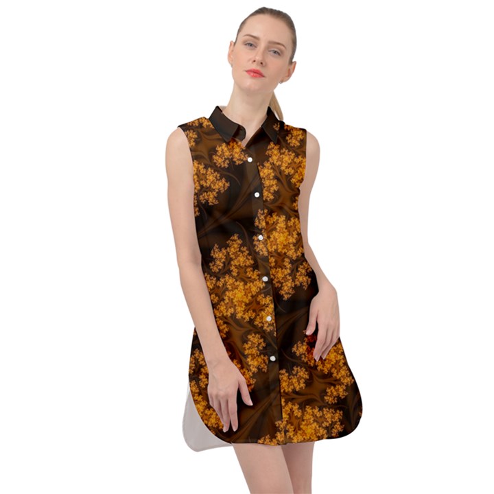 Abstract Fractal Pattern Artwork Flora Sleeveless Shirt Dress