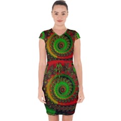 Abstract Fractal Pattern Artwork Art Capsleeve Drawstring Dress  by Sudhe