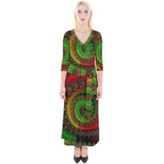 Abstract Fractal Pattern Artwork Art Quarter Sleeve Wrap Maxi Dress by Sudhe