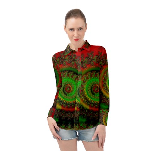 Abstract Fractal Pattern Artwork Art Long Sleeve Chiffon Shirt by Sudhe