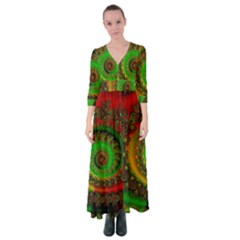 Abstract Fractal Pattern Artwork Art Button Up Maxi Dress