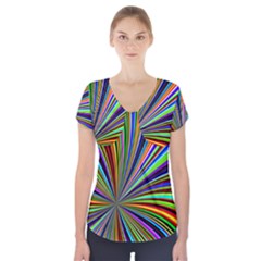 Background Design Pattern Colorful Short Sleeve Front Detail Top by Sudhe