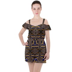 Abstract Art Fractal Unique Pattern Ruffle Cut Out Chiffon Playsuit by Sudhe