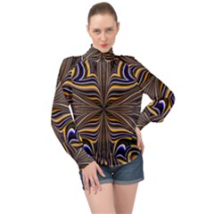 Abstract Art Fractal Unique Pattern High Neck Long Sleeve Chiffon Top