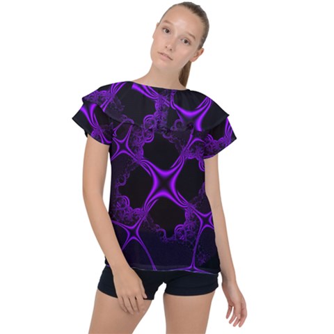 Abstract Fractal Art 3d Artwork Ruffle Collar Chiffon Blouse by Sudhe